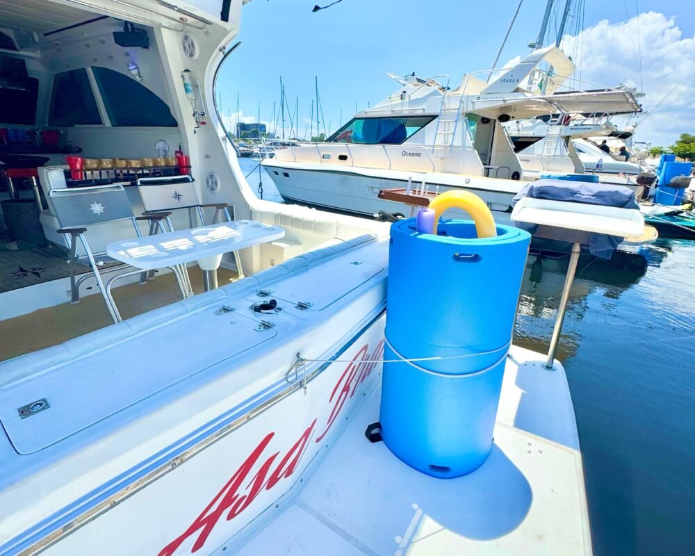 Espaço gourmet da lancha Carbrasmar 41 pés com churrasqueira e área de refeições.