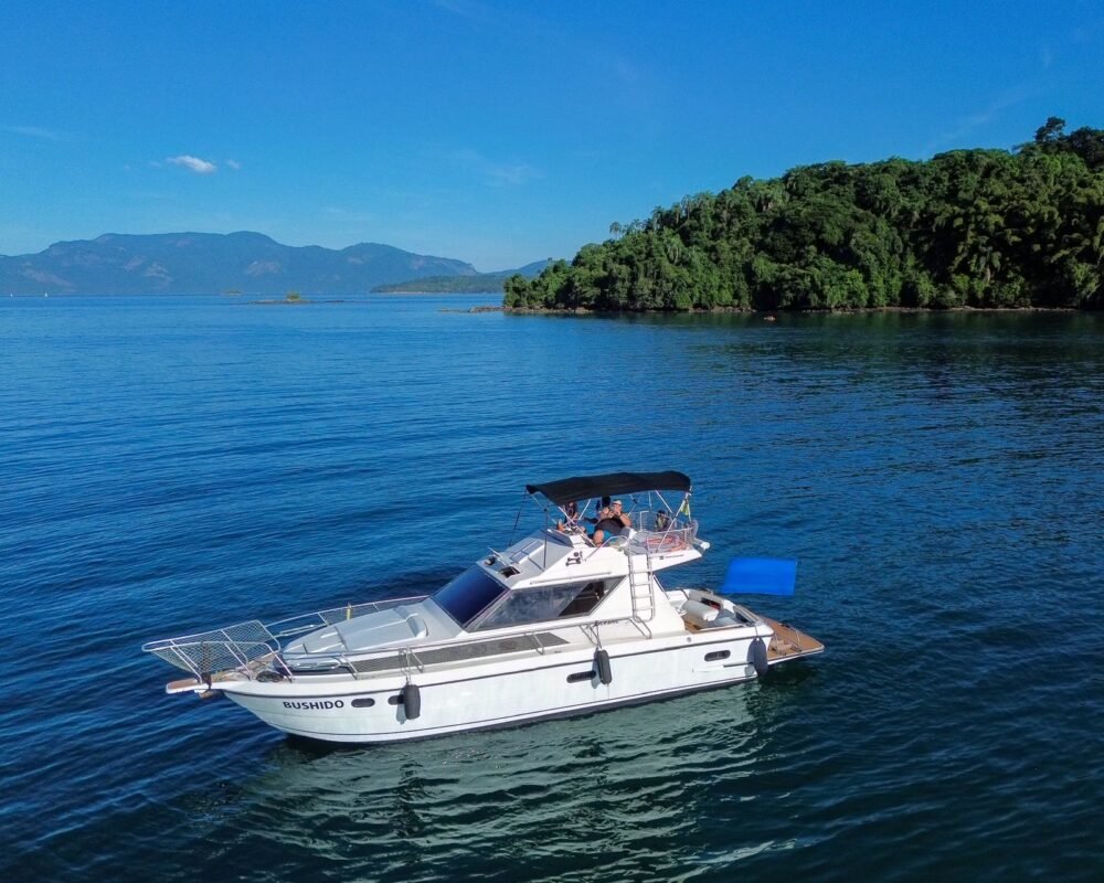 Lancha Oceanic 36 navegando próxima a ilha verde em Angra dos Reis
